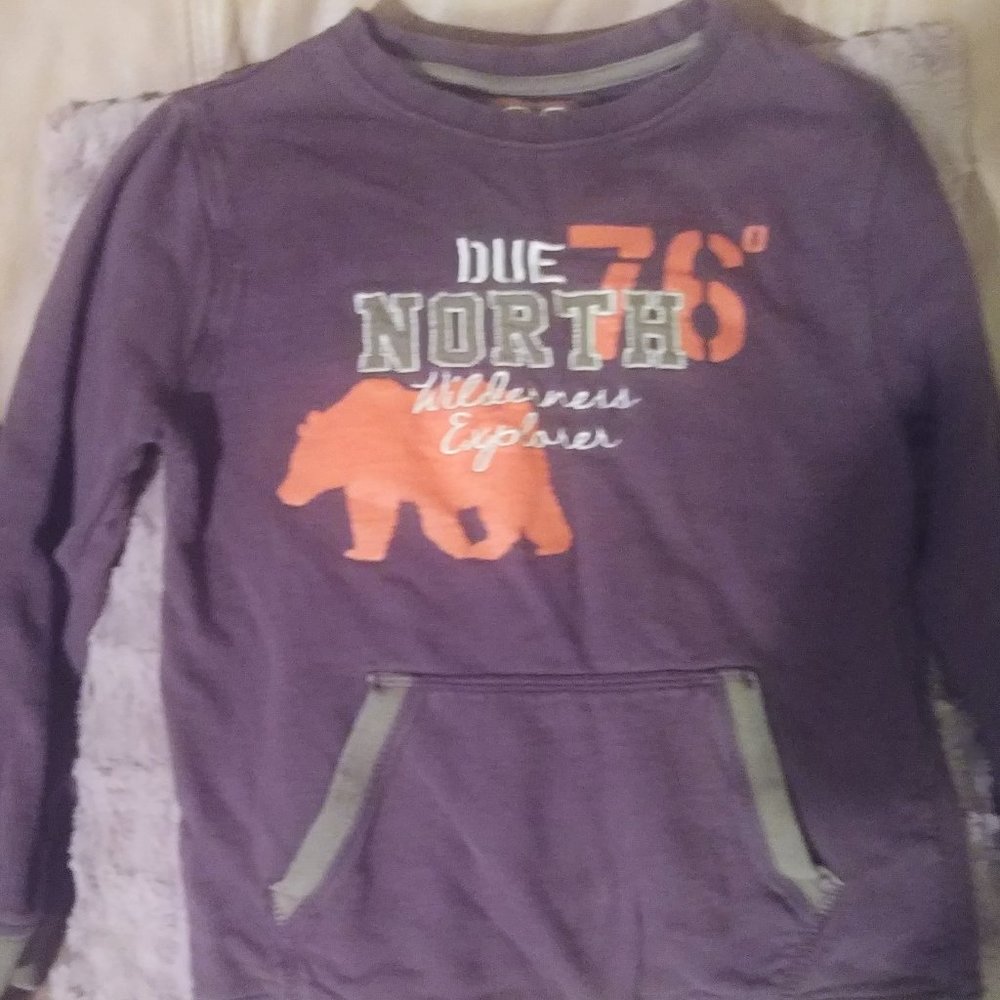 Kids orange bear Blue sweatshirt top shirt North wilderness explorer boys 6 - 7
